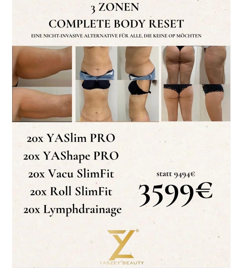 Pakket 9 - Complete Body Reset - (20x) YASlim Pro, YAShape Pro, Vacu SlimFit, Roll SlimFit, Lymfedrainage